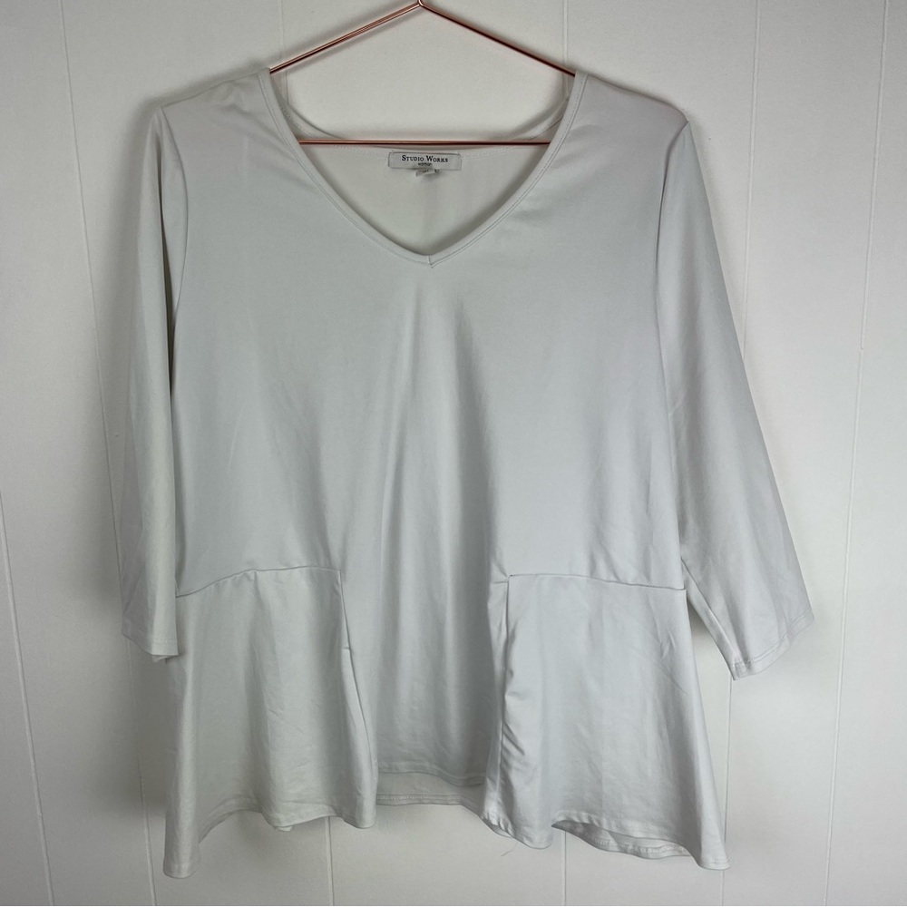 Studio Works woman 3/4 Sleeve V-Neck Peplum Style Shirt